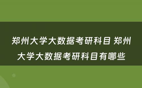 郑州大学大数据考研科目 郑州大学大数据考研科目有哪些