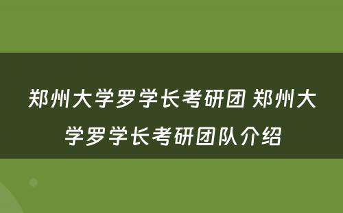 郑州大学罗学长考研团 郑州大学罗学长考研团队介绍