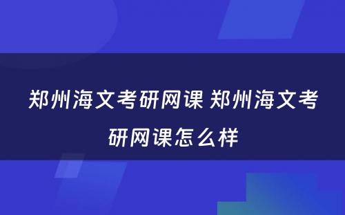 郑州海文考研网课 郑州海文考研网课怎么样