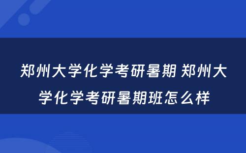 郑州大学化学考研暑期 郑州大学化学考研暑期班怎么样