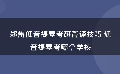 郑州低音提琴考研背诵技巧 低音提琴考哪个学校