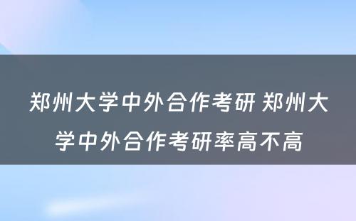 郑州大学中外合作考研 郑州大学中外合作考研率高不高