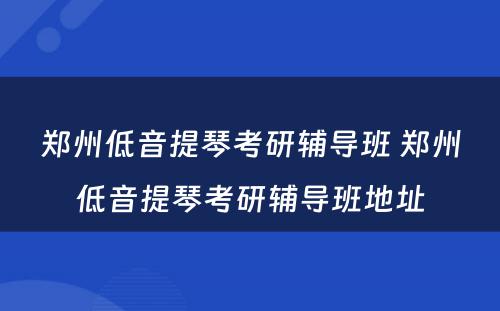 郑州低音提琴考研辅导班 郑州低音提琴考研辅导班地址