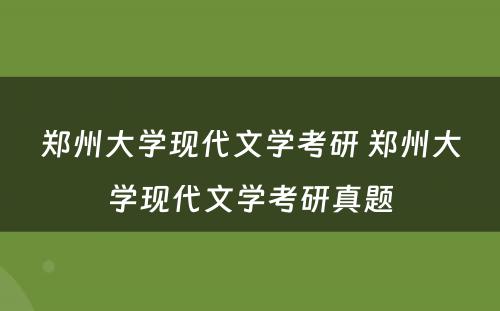 郑州大学现代文学考研 郑州大学现代文学考研真题