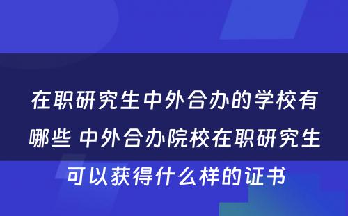 在职研究生中外合办的学校有哪些 中外合办院校在职研究生可以获得什么样的证书