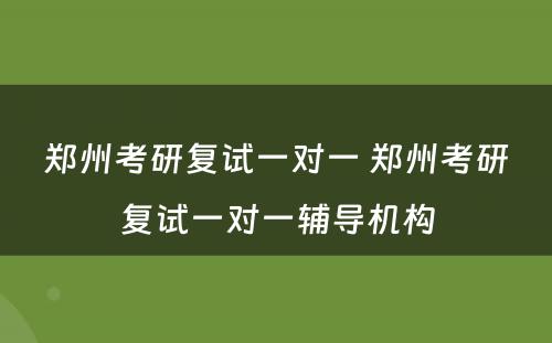 郑州考研复试一对一 郑州考研复试一对一辅导机构