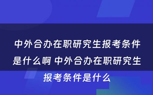 中外合办在职研究生报考条件是什么啊 中外合办在职研究生报考条件是什么