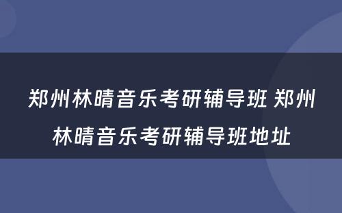 郑州林晴音乐考研辅导班 郑州林晴音乐考研辅导班地址