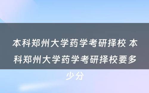 本科郑州大学药学考研择校 本科郑州大学药学考研择校要多少分