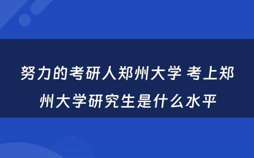 努力的考研人郑州大学 考上郑州大学研究生是什么水平