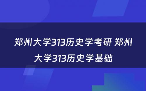 郑州大学313历史学考研 郑州大学313历史学基础