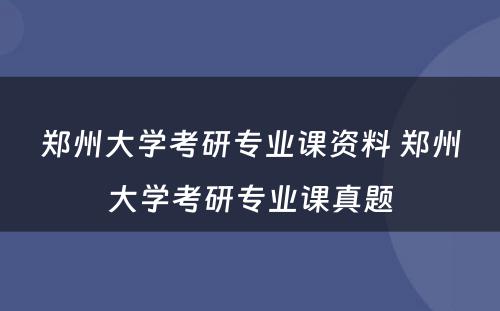 郑州大学考研专业课资料 郑州大学考研专业课真题