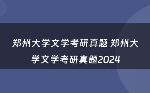 郑州大学文学考研真题 郑州大学文学考研真题2024