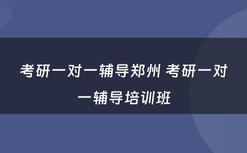 考研一对一辅导郑州 考研一对一辅导培训班