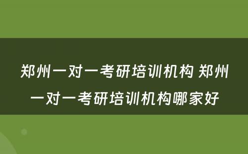 郑州一对一考研培训机构 郑州一对一考研培训机构哪家好