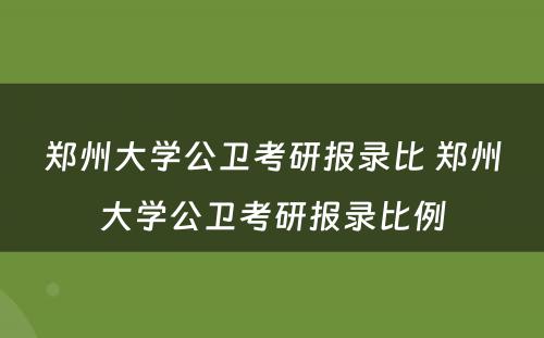 郑州大学公卫考研报录比 郑州大学公卫考研报录比例