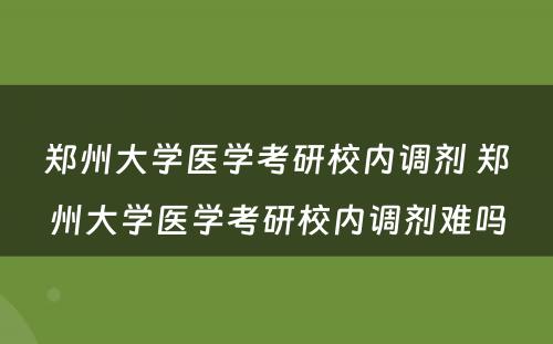 郑州大学医学考研校内调剂 郑州大学医学考研校内调剂难吗