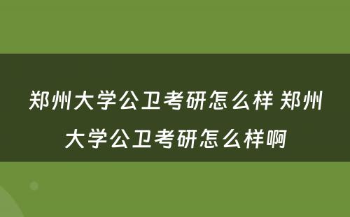 郑州大学公卫考研怎么样 郑州大学公卫考研怎么样啊