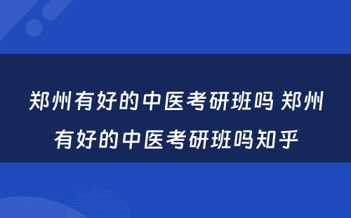 郑州有好的中医考研班吗 郑州有好的中医考研班吗知乎