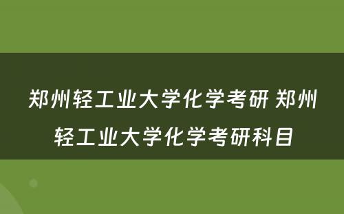 郑州轻工业大学化学考研 郑州轻工业大学化学考研科目