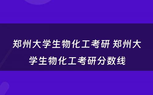 郑州大学生物化工考研 郑州大学生物化工考研分数线