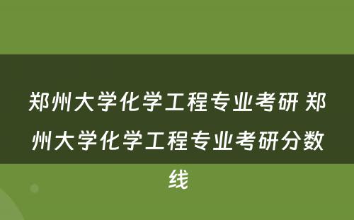 郑州大学化学工程专业考研 郑州大学化学工程专业考研分数线