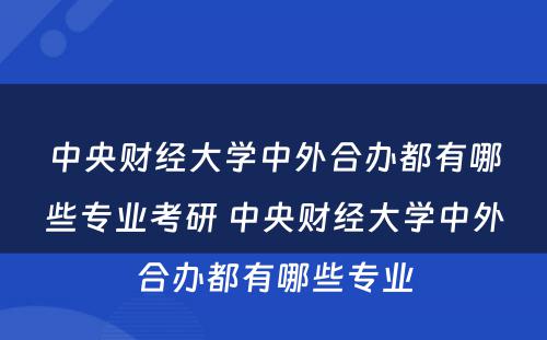 中央财经大学中外合办都有哪些专业考研 中央财经大学中外合办都有哪些专业