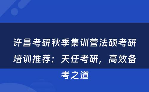许昌考研秋季集训营法硕考研培训推荐：天任考研，高效备考之道