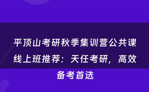 平顶山考研秋季集训营公共课线上班推荐：天任考研，高效备考首选