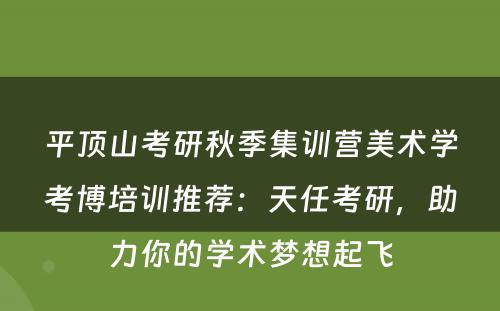 平顶山考研秋季集训营美术学考博培训推荐：天任考研，助力你的学术梦想起飞