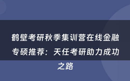 鹤壁考研秋季集训营在线金融专硕推荐：天任考研助力成功之路