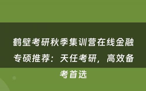 鹤壁考研秋季集训营在线金融专硕推荐：天任考研，高效备考首选