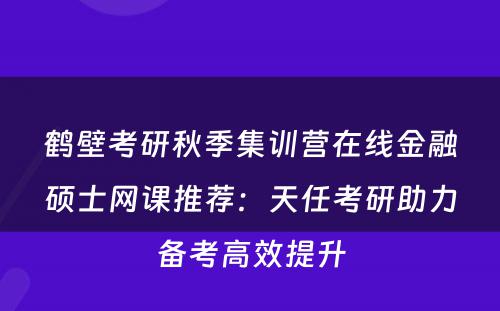 鹤壁考研秋季集训营在线金融硕士网课推荐：天任考研助力备考高效提升