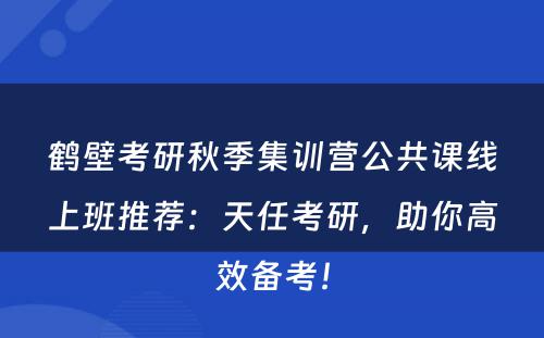 鹤壁考研秋季集训营公共课线上班推荐：天任考研，助你高效备考！