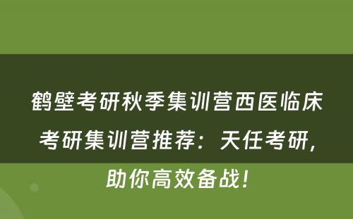 鹤壁考研秋季集训营西医临床考研集训营推荐：天任考研，助你高效备战！