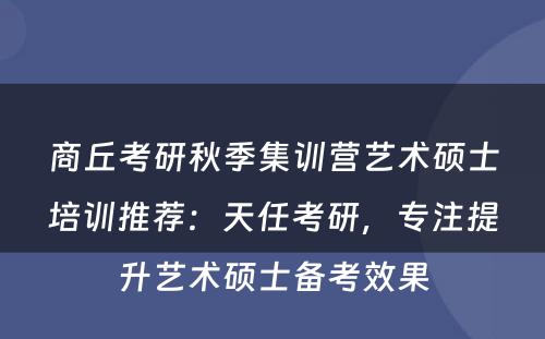 商丘考研秋季集训营艺术硕士培训推荐：天任考研，专注提升艺术硕士备考效果