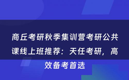 商丘考研秋季集训营考研公共课线上班推荐：天任考研，高效备考首选
