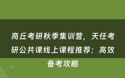 商丘考研秋季集训营，天任考研公共课线上课程推荐：高效备考攻略