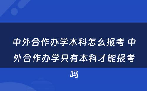 中外合作办学本科怎么报考 中外合作办学只有本科才能报考吗