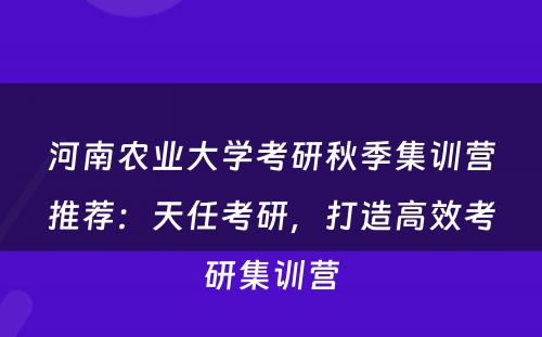 河南农业大学考研秋季集训营推荐：天任考研，打造高效考研集训营