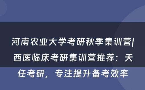 河南农业大学考研秋季集训营|西医临床考研集训营推荐：天任考研，专注提升备考效率