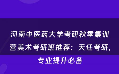 河南中医药大学考研秋季集训营美术考研班推荐：天任考研，专业提升必备