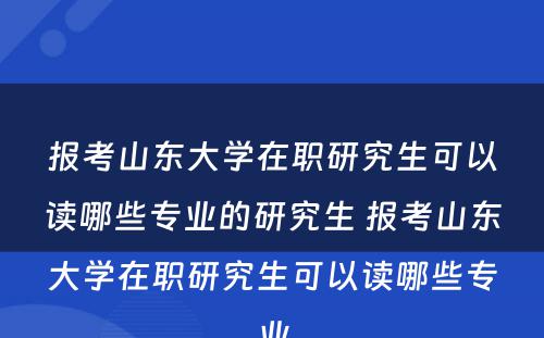 报考山东大学在职研究生可以读哪些专业的研究生 报考山东大学在职研究生可以读哪些专业