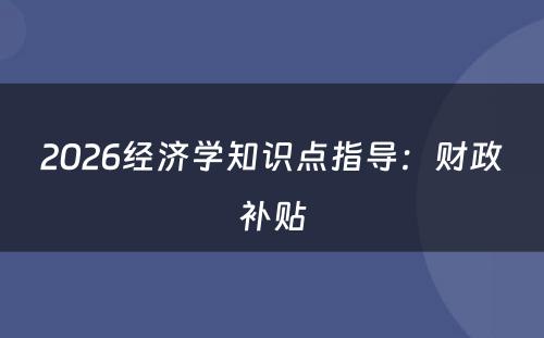 2026经济学知识点指导：财政补贴