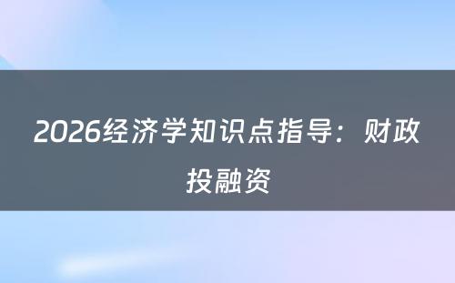 2026经济学知识点指导：财政投融资