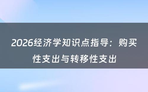 2026经济学知识点指导：购买性支出与转移性支出