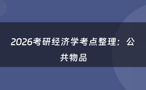 2026考研经济学考点整理：公共物品