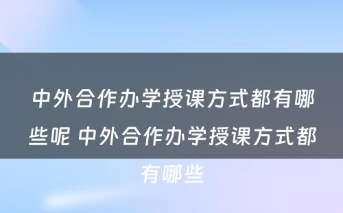 中外合作办学授课方式都有哪些呢 中外合作办学授课方式都有哪些