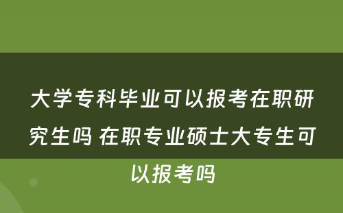 大学专科毕业可以报考在职研究生吗 在职专业硕士大专生可以报考吗