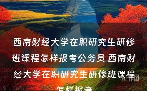 西南财经大学在职研究生研修班课程怎样报考公务员 西南财经大学在职研究生研修班课程怎样报考